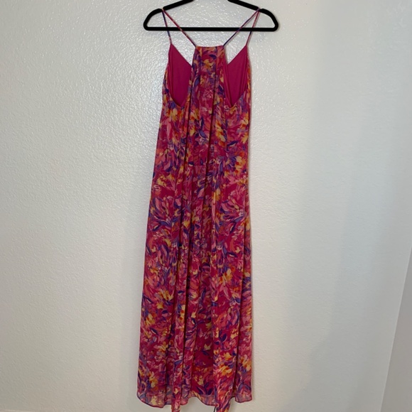 Nicole Miller Floral Charmeuse Satin Slip Maxi Dress Pink XL Artsy Watercolor - Picture 11 of 13
